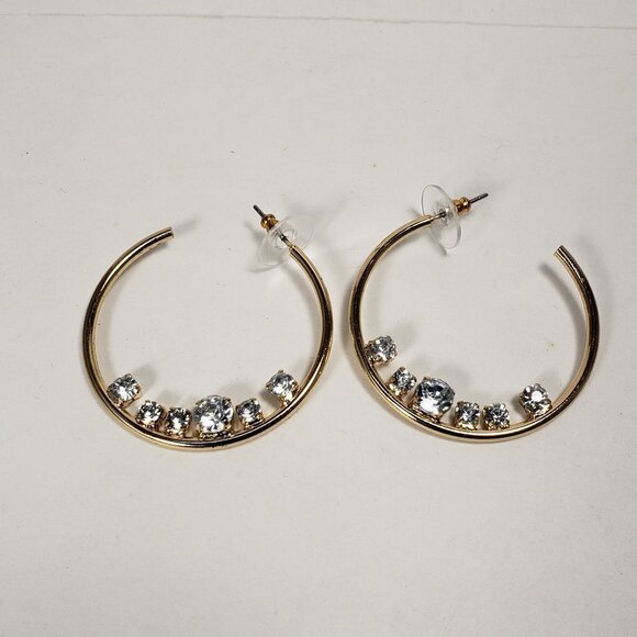 Women's Stunning Polished Gold tone Sparkling Crystal Open Hook Post Earrings - Picture 6 of 9